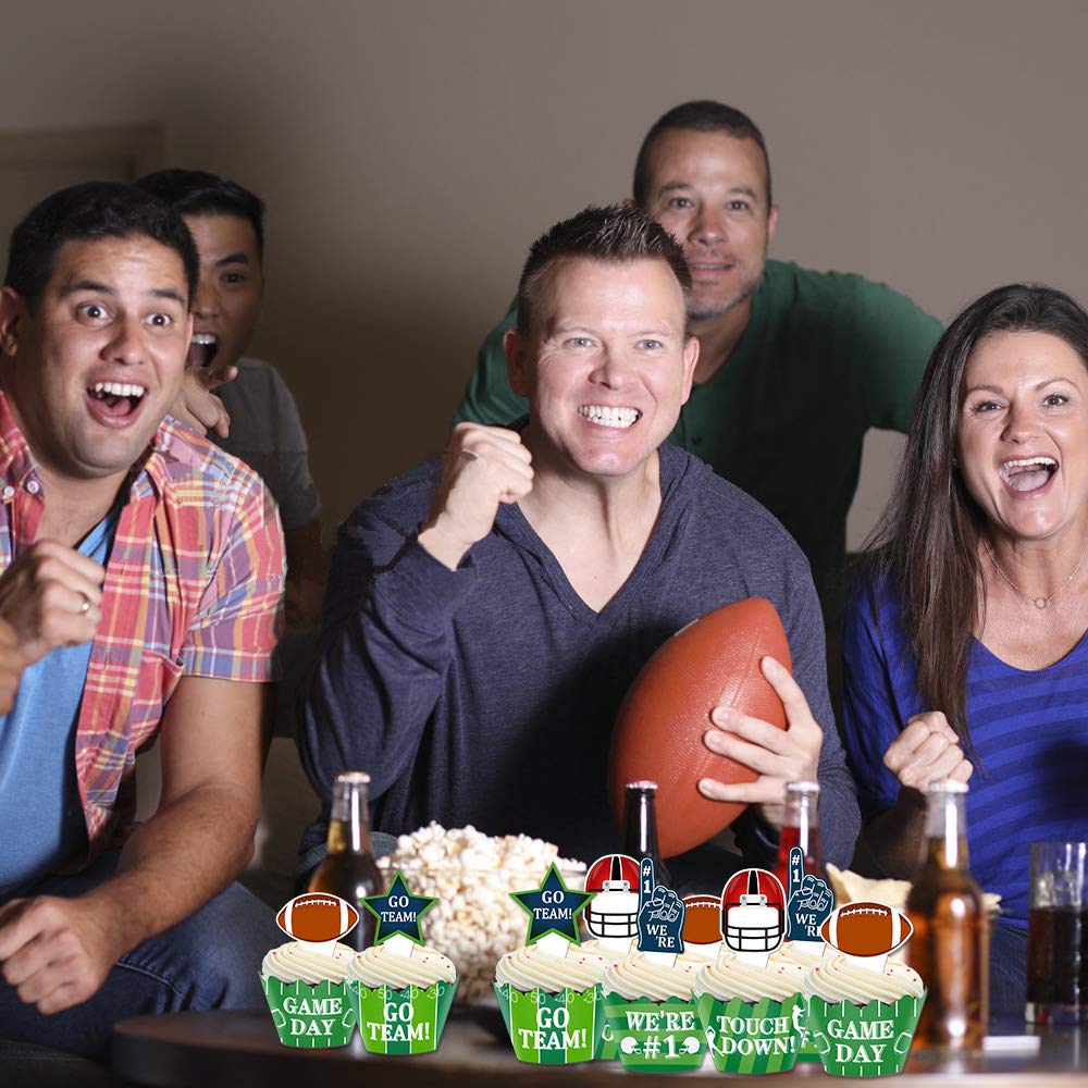 48Pcs Football Cupcake Topper Wrapper Party Supplies Decoration Sports Game Day Super Bowl Sunday