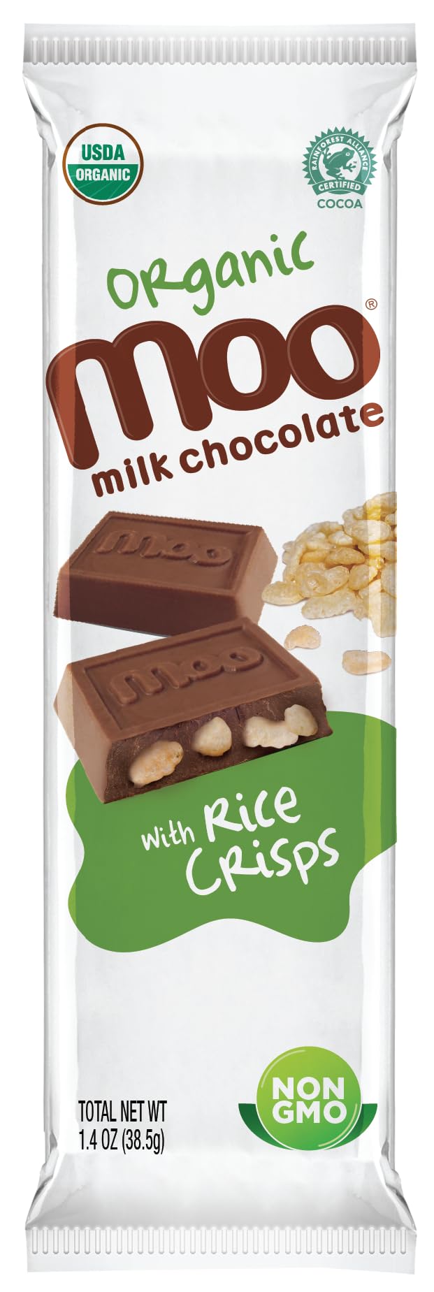 Moo Chocolates Organic Milk Chocolate Large Bars With Rice Crisps 1.4 Oz, 14 Ct (Pack Of 1) | Usda Organic, Non-Gmo | 100 Calori