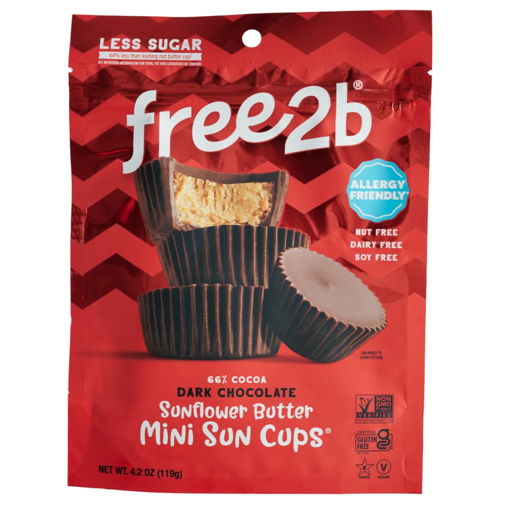 Free2b Sunflower Butter Mini Sun Cups, Safe for School and Allergy Friendly - Gluten-Free, Dairy-Free, Nut-Free, and Soy-Free - 