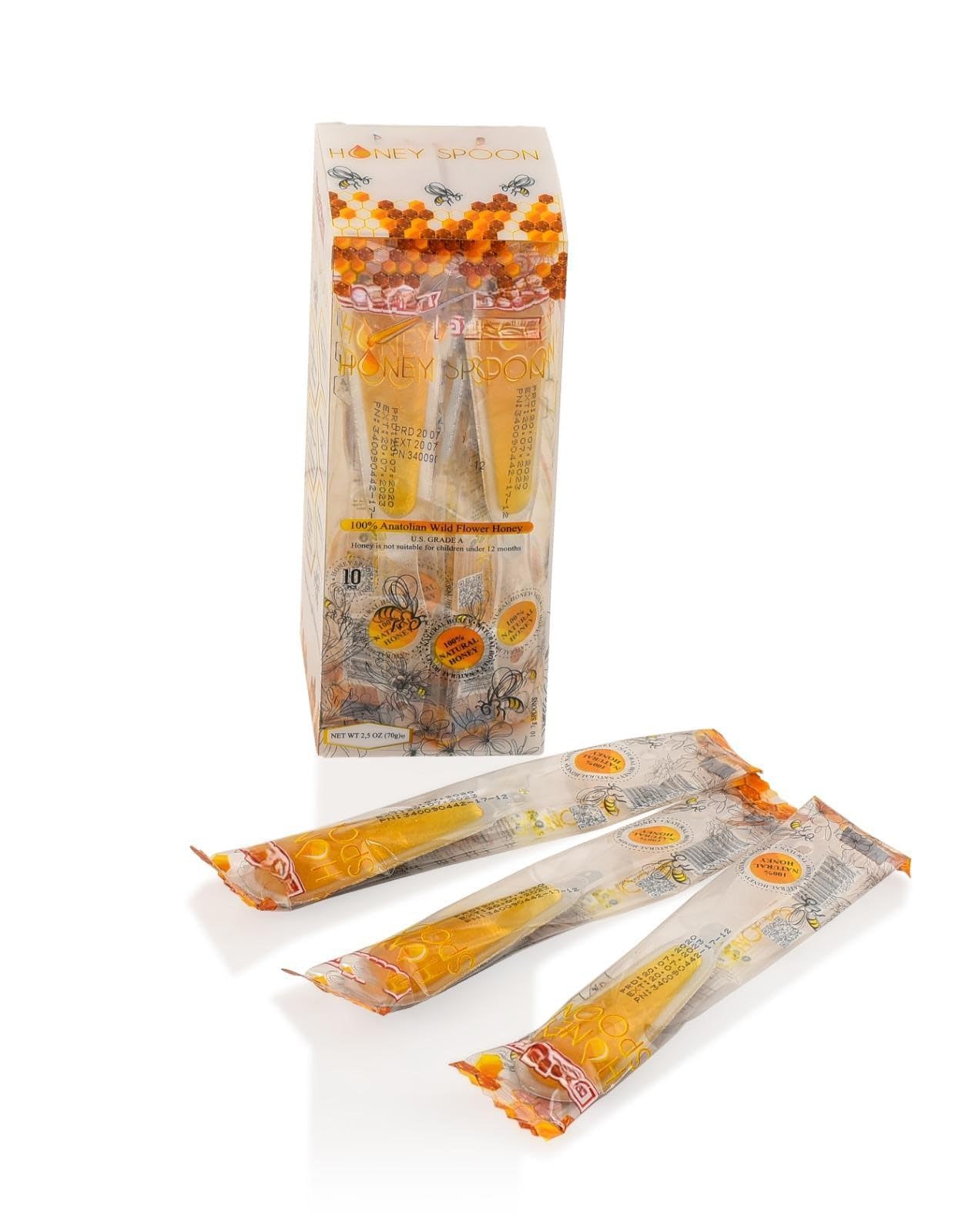 Beemax Raw Honey Filled in a Spoon 30 pcs Individually Wrapped Wildflower Turkish Honey No Sugar or Artificial Flavour