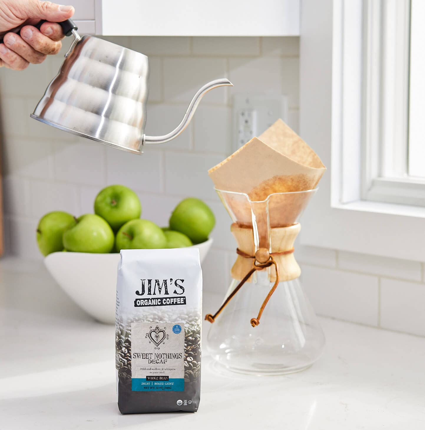 Jims Organic Coffee Sweet Nothings Decaf Light Roast Whole Bean 12oz 100% Arabica USDA Organic Kosher