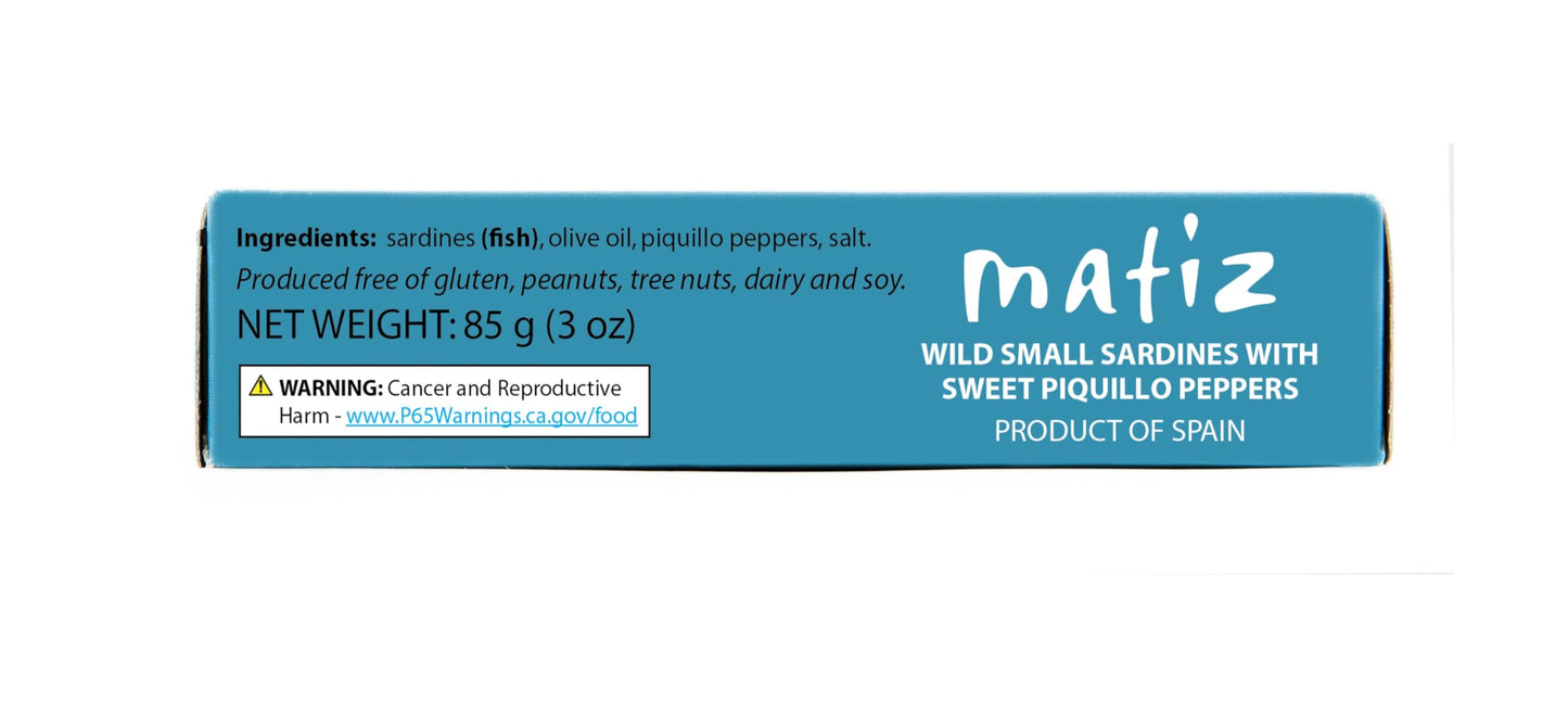 Matiz Sardinillas with Piquillo Peppers | Baby Sardines 3 Ounce | Product of Spain | Wild Caught | Gluten Free |