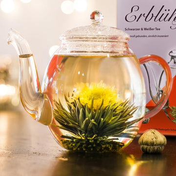Creano Flowering Tea Abloom Tea - Blooming Tea Gift Set In Stylish Wooden Tea Box - 12 Pieces, Mix Of White & Black Tea A Gift F