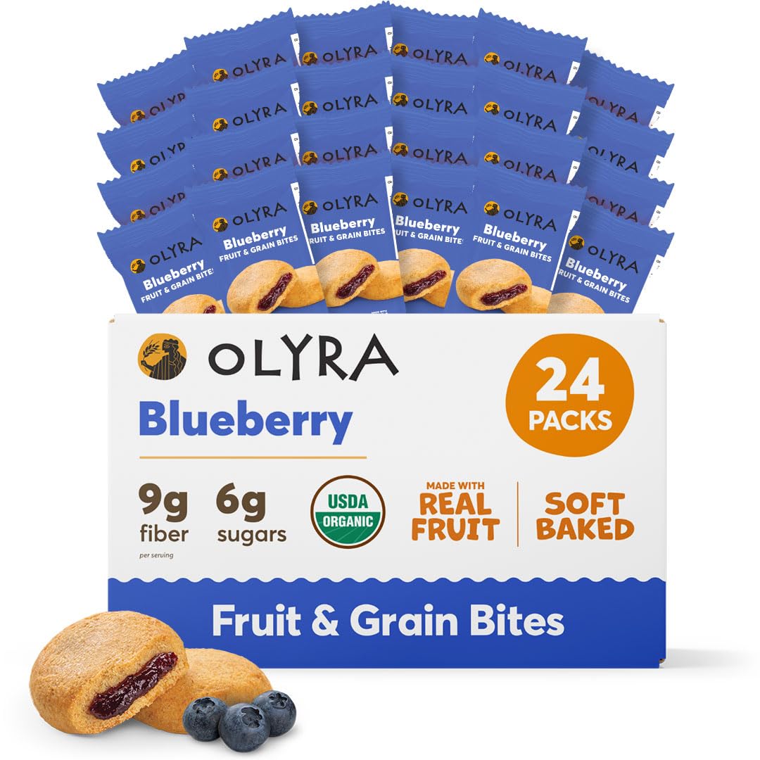 Olyra Blueberry Fruit Bars, Organic Vegan Snack, Low Sugar, Pack of 24