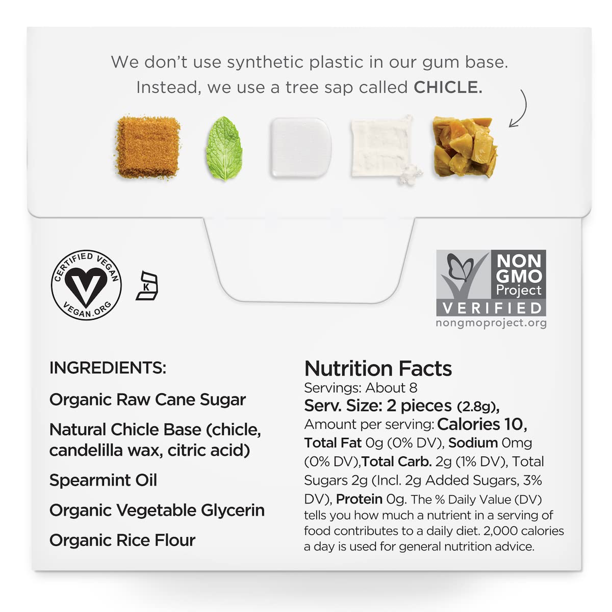 SIMPLY Gum Spearmint, Plastic-Free Natural Chewing Gum, 6 Pack (90 Pieces) | Vegan, Kosher, Non GMO, Aspartame Free and Sorbitol