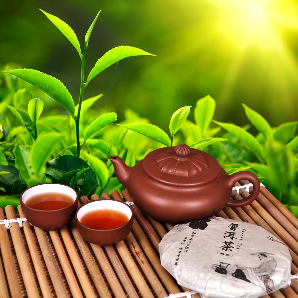 SANRAN Aged Pu-erh Tea, Ripe Puerh Tea Cake, Fermented Chinese Black Tea, 100g/3.53oz
