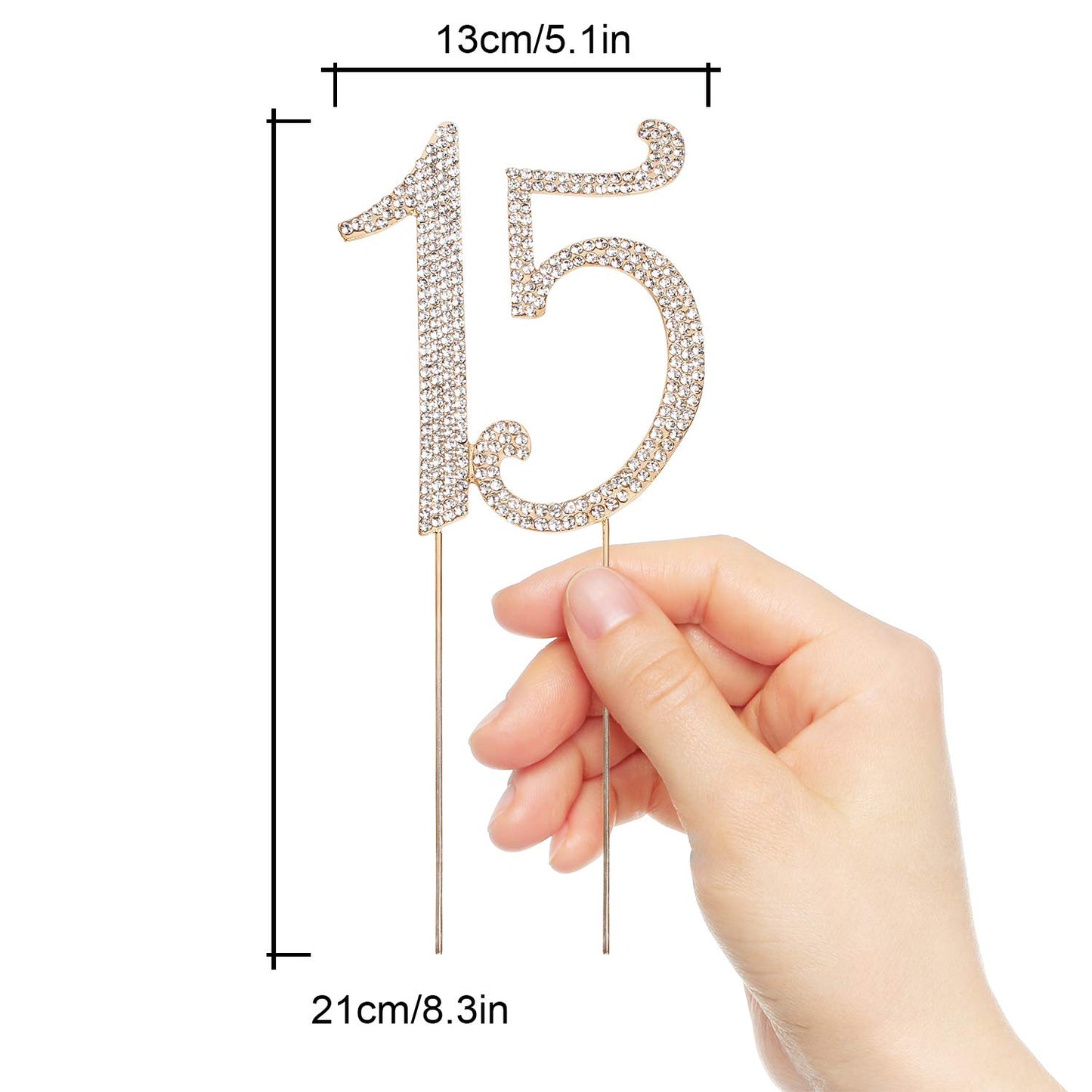 Hatcher Lee Bling Crystal Quinceañera Happy 15 Birthday Cake Topper - Best Keepsake | 15Th Party Decorations Gold