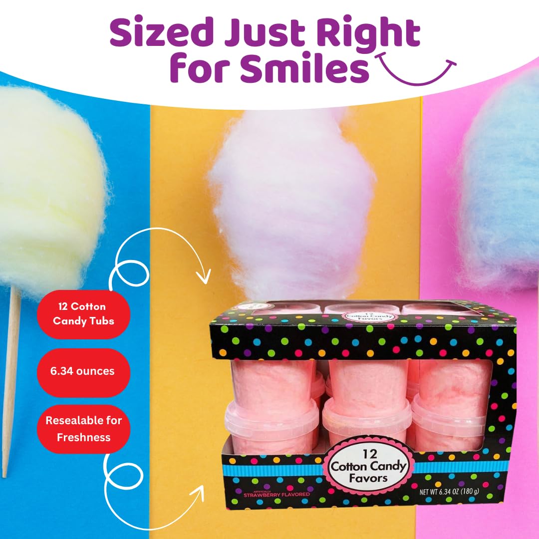 Albert'S Pink Cotton Candy - 12 Pack - Fluffy Strawberry Sweet Treat - Resealable Tubs - Perfect For Parties & Events (Strawberr