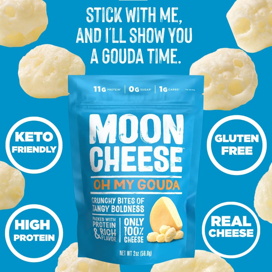 Moon Cheese Variety Pack - Cheddar, White Cheddar, Gouda, Garlic Parm & Pepper Jack, Gluten Free, Keto Friendly, 2 Ounce (Pack of 5)