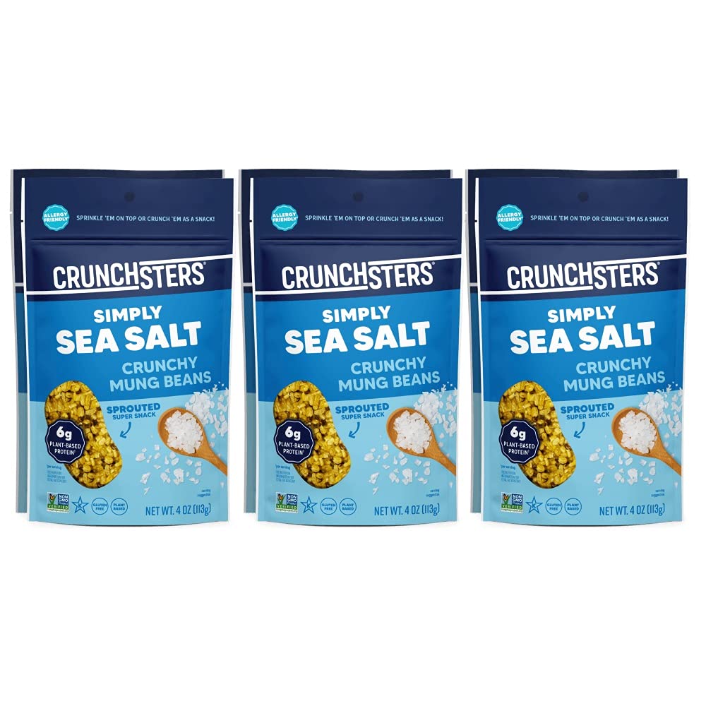 Crunchsters Crunchy Sprouted Mung Beans, Plant-Based Protein Super-Snack and Salad Topper, Gluten-Free, Nut-Free, Vegan, 6g Prot