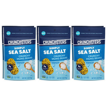 Crunchsters Crunchy Sprouted Mung Beans, Plant-Based Protein Super-Snack and Salad Topper, Gluten-Free, Nut-Free, Vegan, 6g Prot