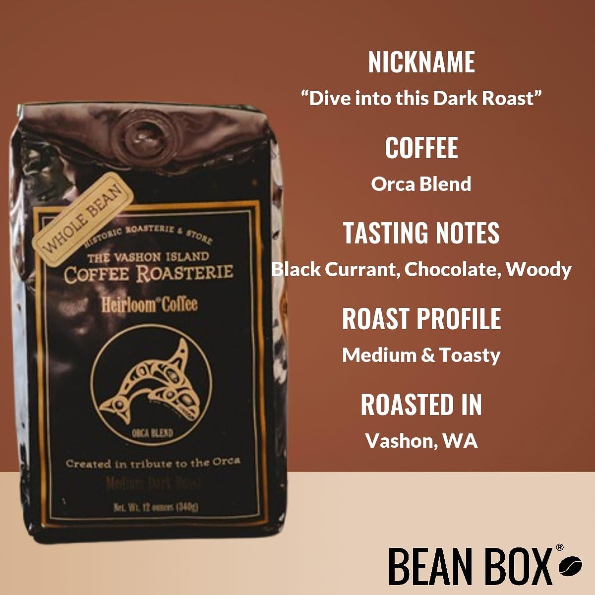 Orca Blend - Roasted By Vashon Island Coffee Roasterie - Whole Bean Coffee - 12 Ounce Bag