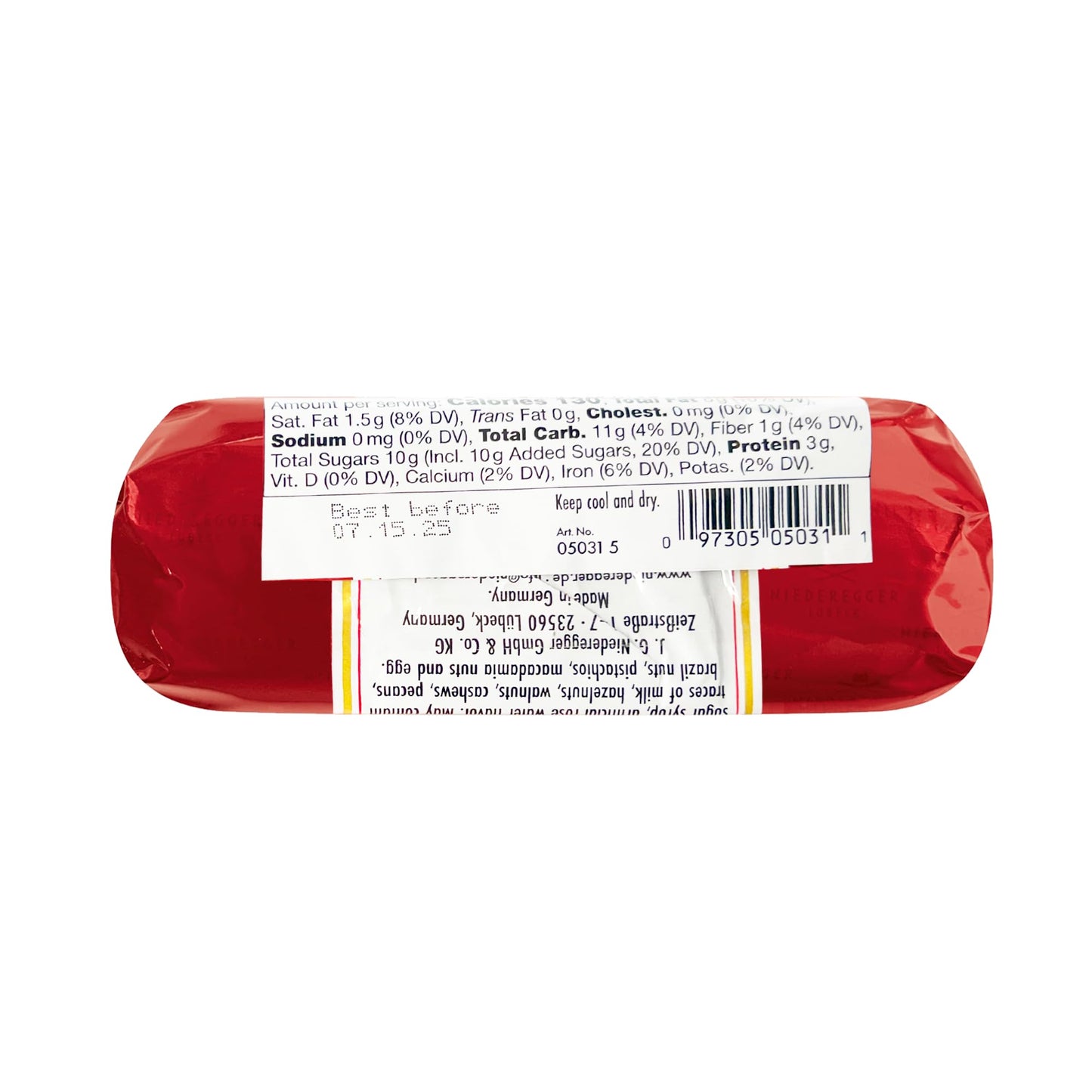 Niederegger Classic Marzipan Loaf Coated With Crisp & Dark Chocolate - 4.4 Oz | Ultimate Masterpiece, Premium Quality, Handcraft
