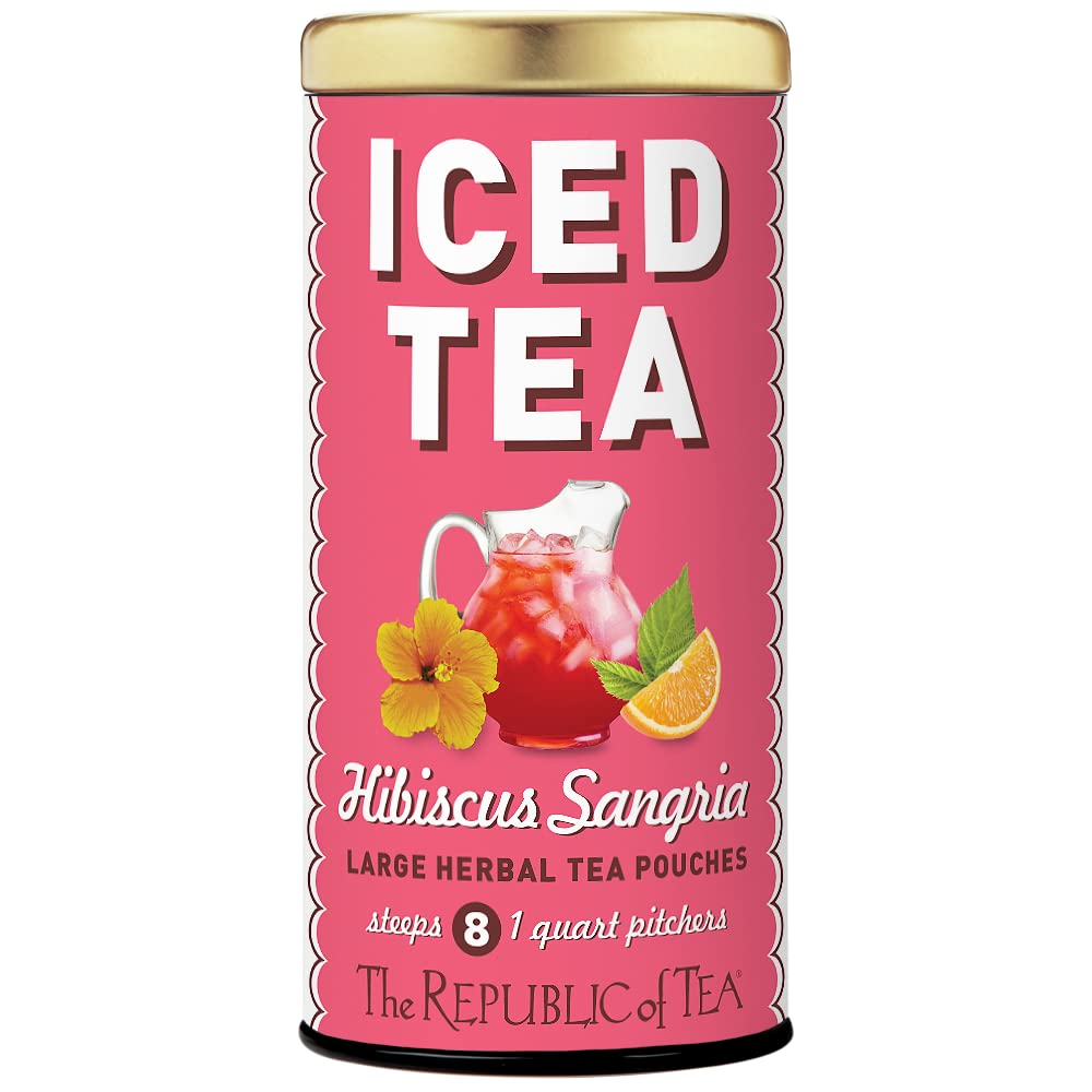 The Republic of Tea Hibiscus Sangria Iced Herbal Tea 8 Count, Pink, Model 16445, Naturally Caffeine Free