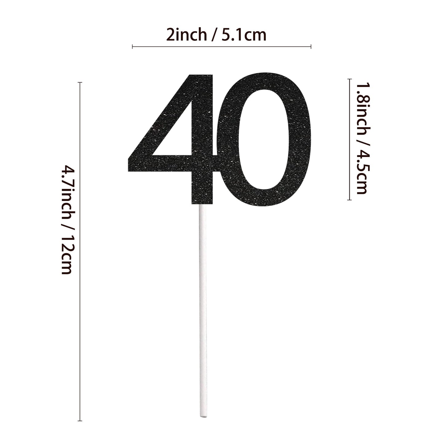 Sumerk 24Pcs 40 Cupcake Toppers Black Glitter 40Th Birthday Cupcake Picks Anniversary Party Decorations