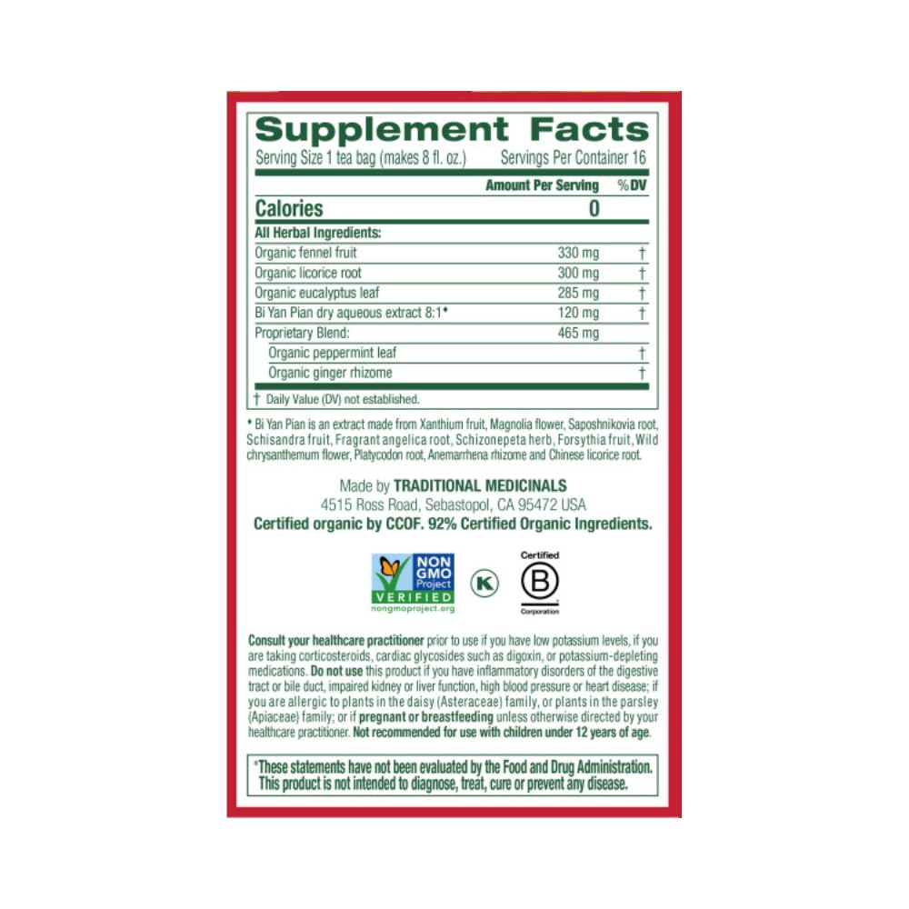 Traditional Medicinals Breathe Easy Seasonal Tea - 16 Tea Bags - Promotes Respiratory Health - 100019