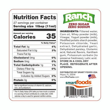 Mrs Taste Sugar Free Ranch Sauce, Zero Calories, Keto Friendly, Paleo Friendly, Single Size