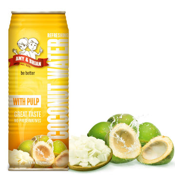 Amy & Brian Pure Coconut Water with Pulp, Non-GMO, No Sugar Added, Refreshing and Hydrating Real Coconut Water, 17.5 Fl Oz (Pack