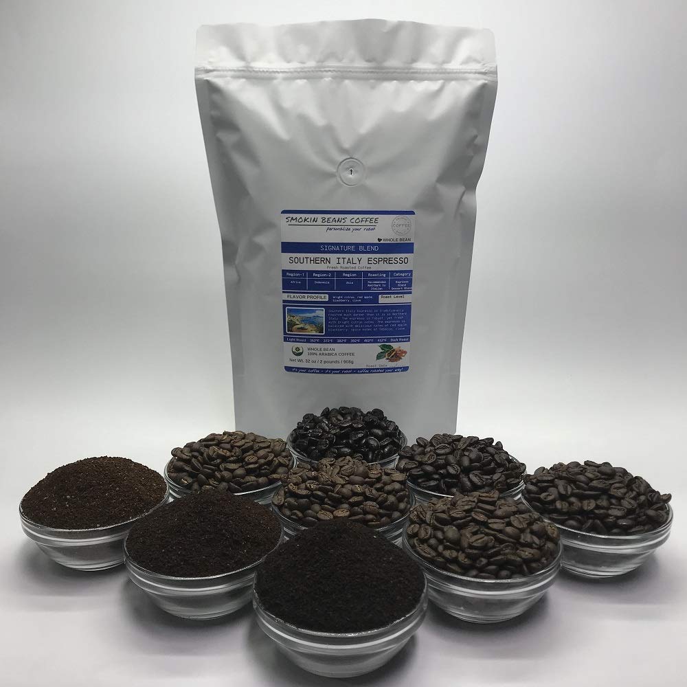 Smokin Beans Southern Italy Espresso Coffee, Italian Roast, Whole Bean, 2-Pound (16 Ounce Pack of 2)
