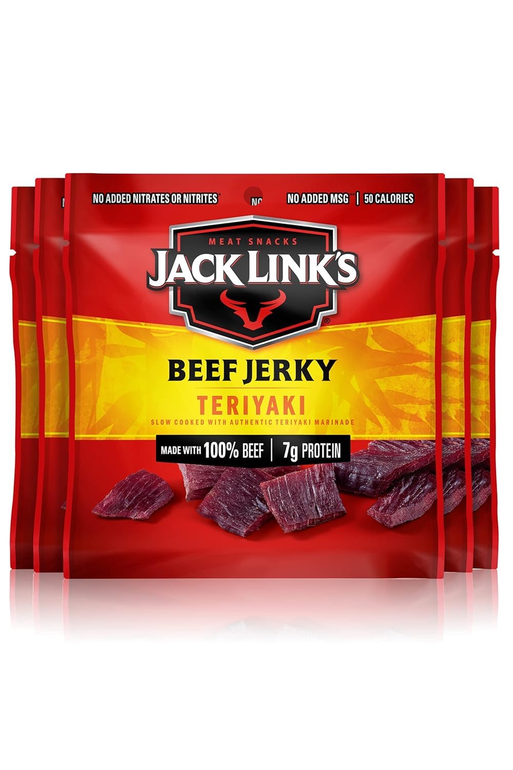 Jack LinkS Beef Jerky  Teriyaki - Flavorful Meat Snack For Lunches  Ready To Eat Snacks - 7G Of Protein  Made With Top-Grade Beef - 0.625 Oz Bags (Pack Of 5)