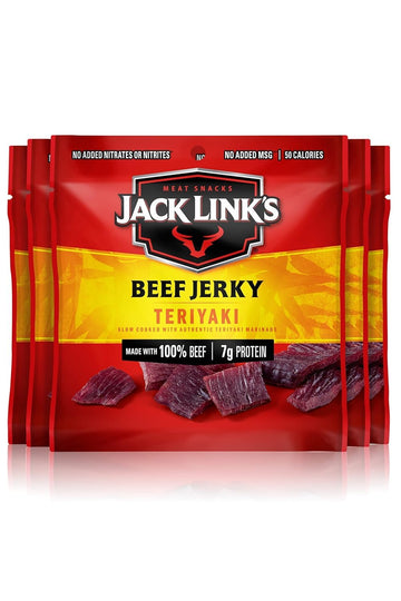 Jack LinkS Beef Jerky  Teriyaki - Flavorful Meat Snack For Lunches  Ready To Eat Snacks - 7G Of Protein  Made With Top-Grade Beef - 0.625 Oz Bags (Pack Of 5)