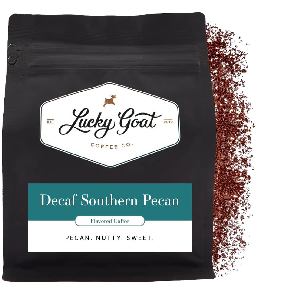 Lucky Goat Decaf Coffee Ground Southern Pecan, Low Acid, Medium Roast, 12 oz Bag