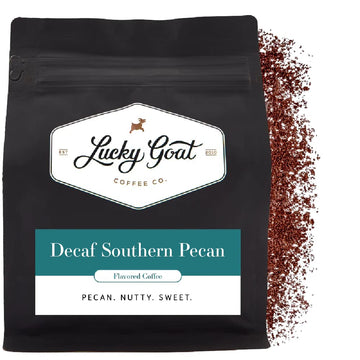 Lucky Goat Decaf Coffee Ground Southern Pecan, Low Acid, Medium Roast, 12 oz Bag
