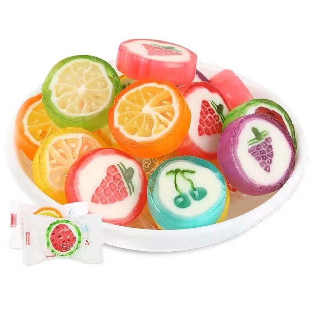 Fruit Slices Candy - Hard Candy Bulk 1 Lb Bag Of Individually Wrapped Small Candy Fruit Slices (Approx. 118 Pcs) Hard Candies As