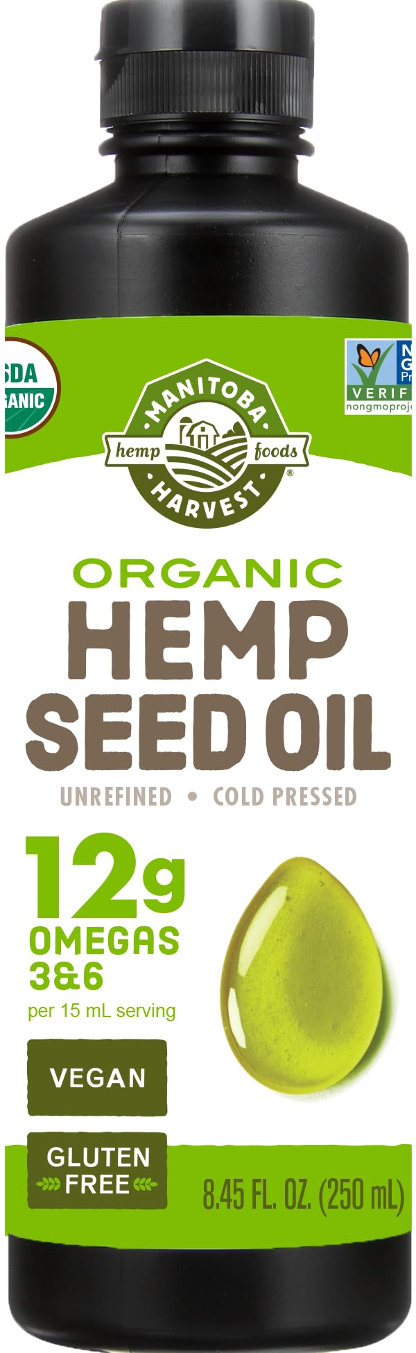 Manitoba Harvest Organic Hemp Oil, Cold Pressed, Non-GMO, 8.45 Fl Oz, 12g Omegas 3&6 Per Serving, Model 7005