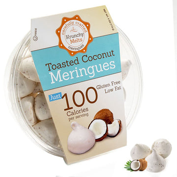 Krunchy Melts - Original Meringue Cookies - Toasted Coconut Flavor - Fat Free - Gluten Free - Nut Free -90 Calories Per Serving - Low Calorie Snack - Sweet Treats - 4 Oz