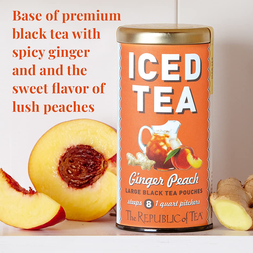 The Republic Of Tea Ginger Peach Black Iced Tea, 40 Large Iced Tea Pouches / 40 Quarts, Award-Winning Premium Black Tea