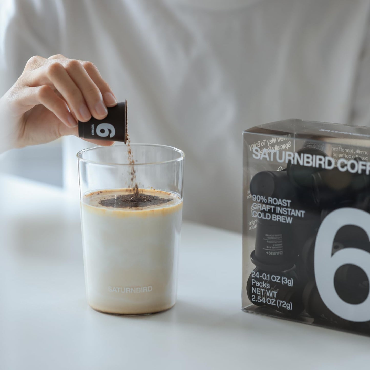 Saturnbird Coffee Instant Cold Brew, French Roast (No.6), 100% Arabica Coffee Powder, Enjoy Cold/Hot, 24 Single Serves Perfect F