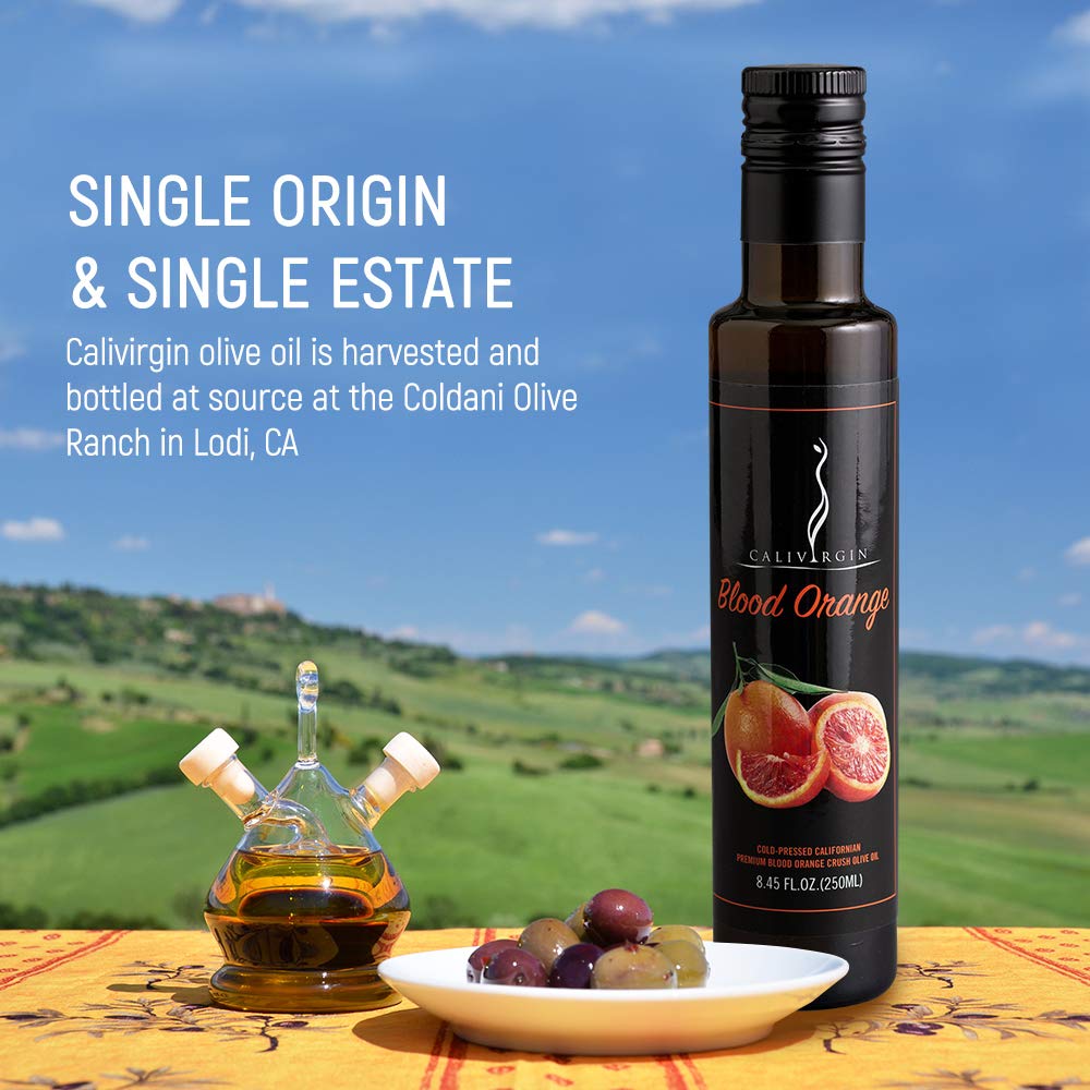 Calivirgin Blood Orange Olive Oil - Blood Orange Infused Extra Virgin Olive Oil - Cold Pressed Olive Oil - Blood Orange Flavored