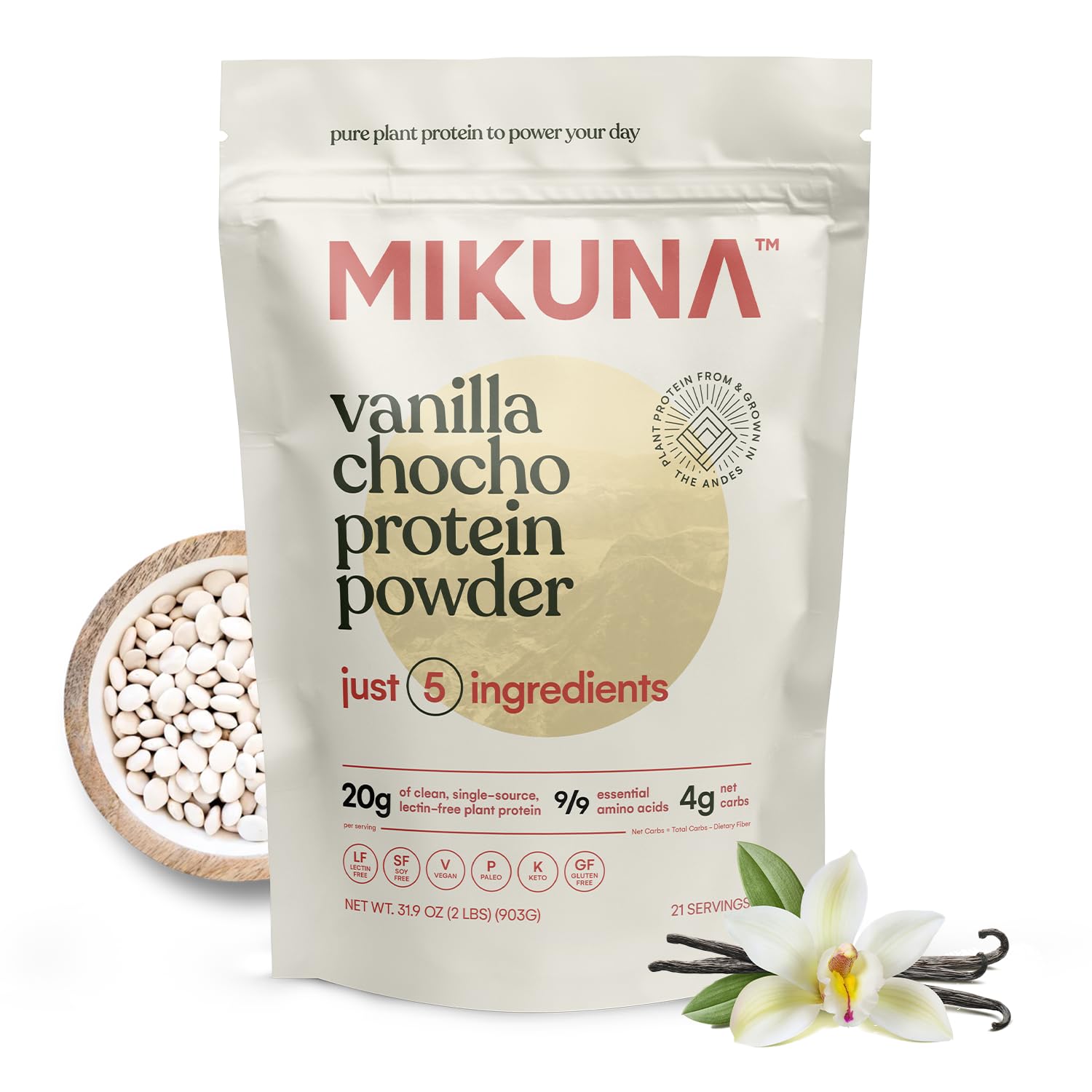 Mikuna Vegan Protein Powder (Vanilla, 21 Servings) - Plant Based Chocho Superfood Protein - Dairy Free Protein Powder Packed wit