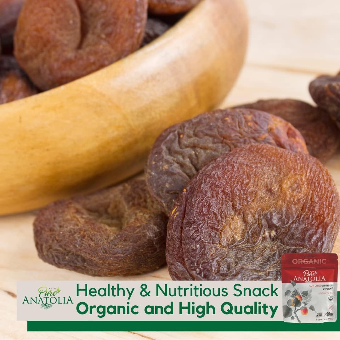 100% Organic Turkish Sun Dried Apricots By Pure Anatolia - No Sugar Added, Non Gmo, Sulfur Free, Vegan, Halal, Kosher - Healthy