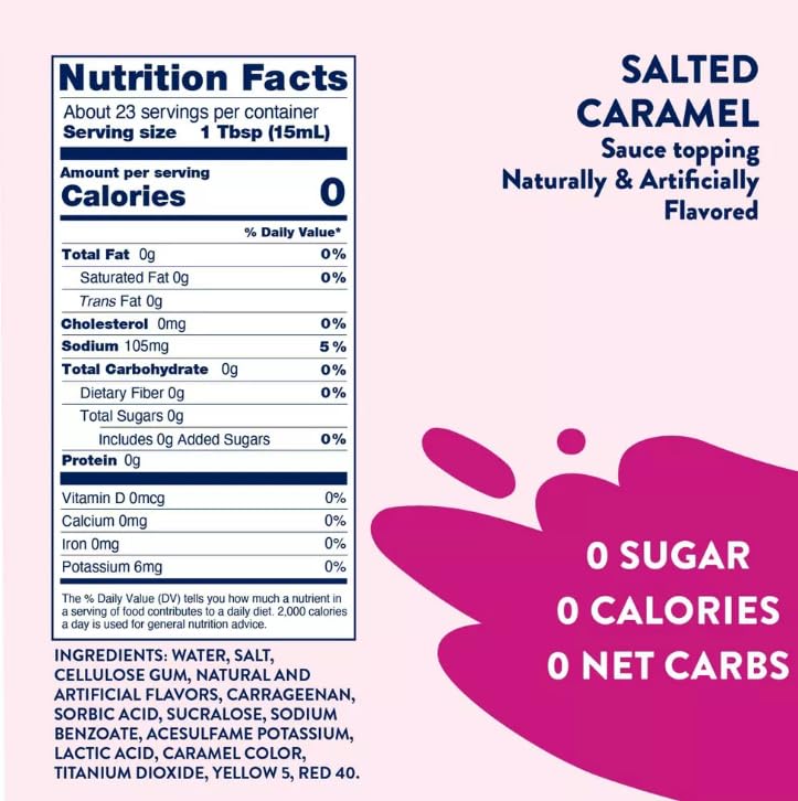 Salted Caramel Sugar Free Zero Calories Syrup Sauce For Coffee, Dessert, Ice Cream, Yogurt