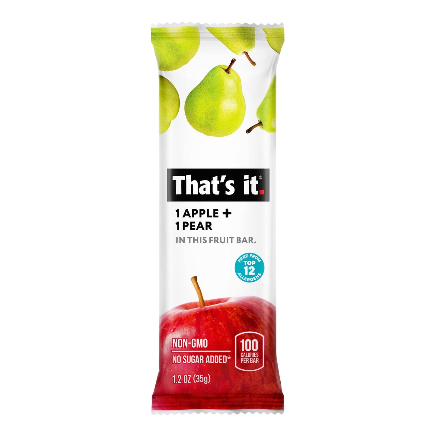 Thats it. Apple + Pear 100% Natural Real Fruit Bar, Best High Fiber Vegan, Gluten Free Healthy Snack, Paleo for Children & Adul