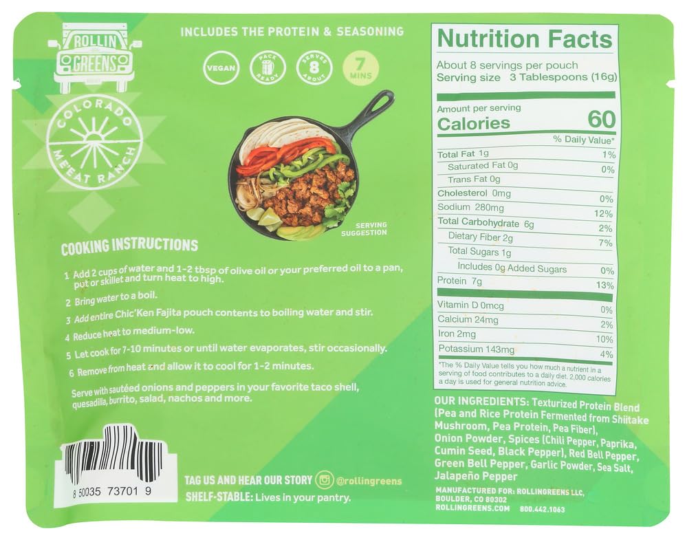 Rollingreens Chopped Fajita Plant Based Chic'Ken, 4.5 Oz