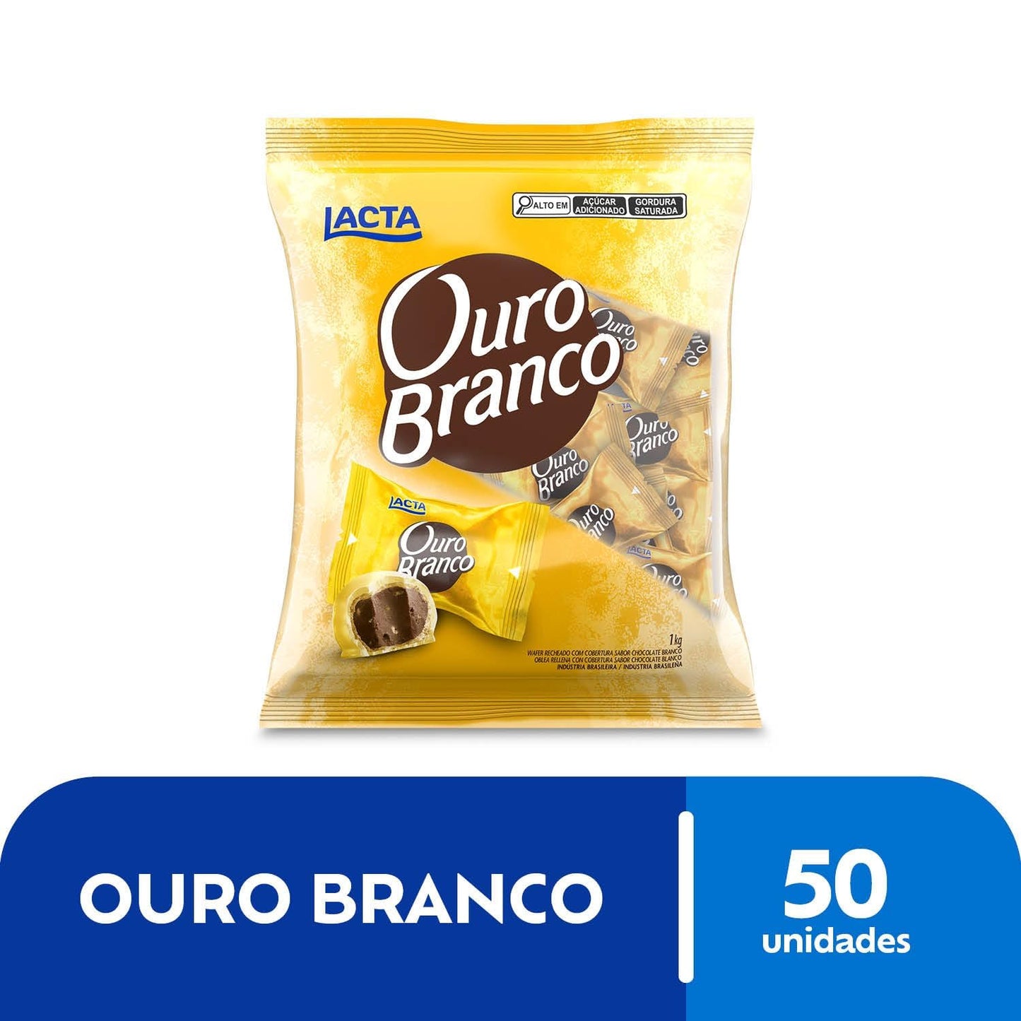 Ouro Branco Brazilian White Chocolate Bonbons Lacta | 2.2 Lbs, Perfect For Sharing | Bombom Ouro Branco 1Kg