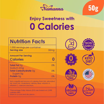 Namanna Pure Monk Fruit Sweetener - Zero Calorie, Zero Carb, Paleo Safe (25% Mogroside V, 50G, 1000 Servings)