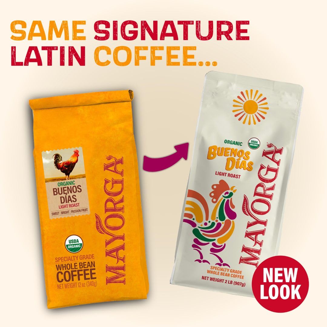 Mayorga Organic Coffee 2Lb Buenos Dias - Light Roast Whole Bean Coffee Specialty Grade, 100% Arabica, Slow Roasted, Citrusy And