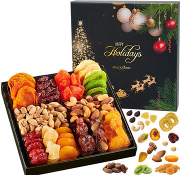 Christmas Dried Fruit & Nuts Gift Basket Arrangement Platter, Gourmet Food Snack Box, Healthy Kosher (2-Pack)