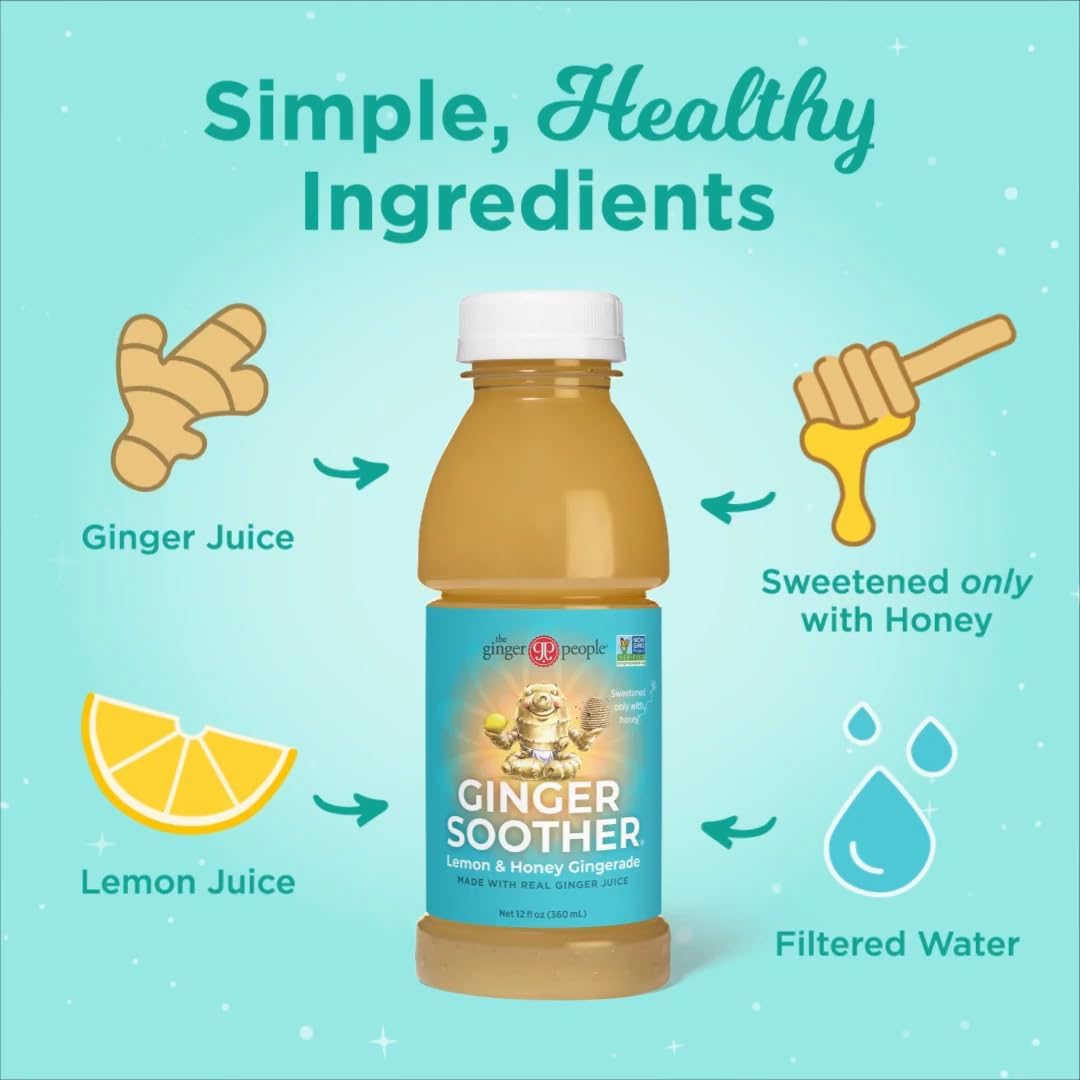 The Ginger People Gingerade - Lemon & Honey, Digestive Support, 12 Fl Oz Bottle, Pack of 24, Amber