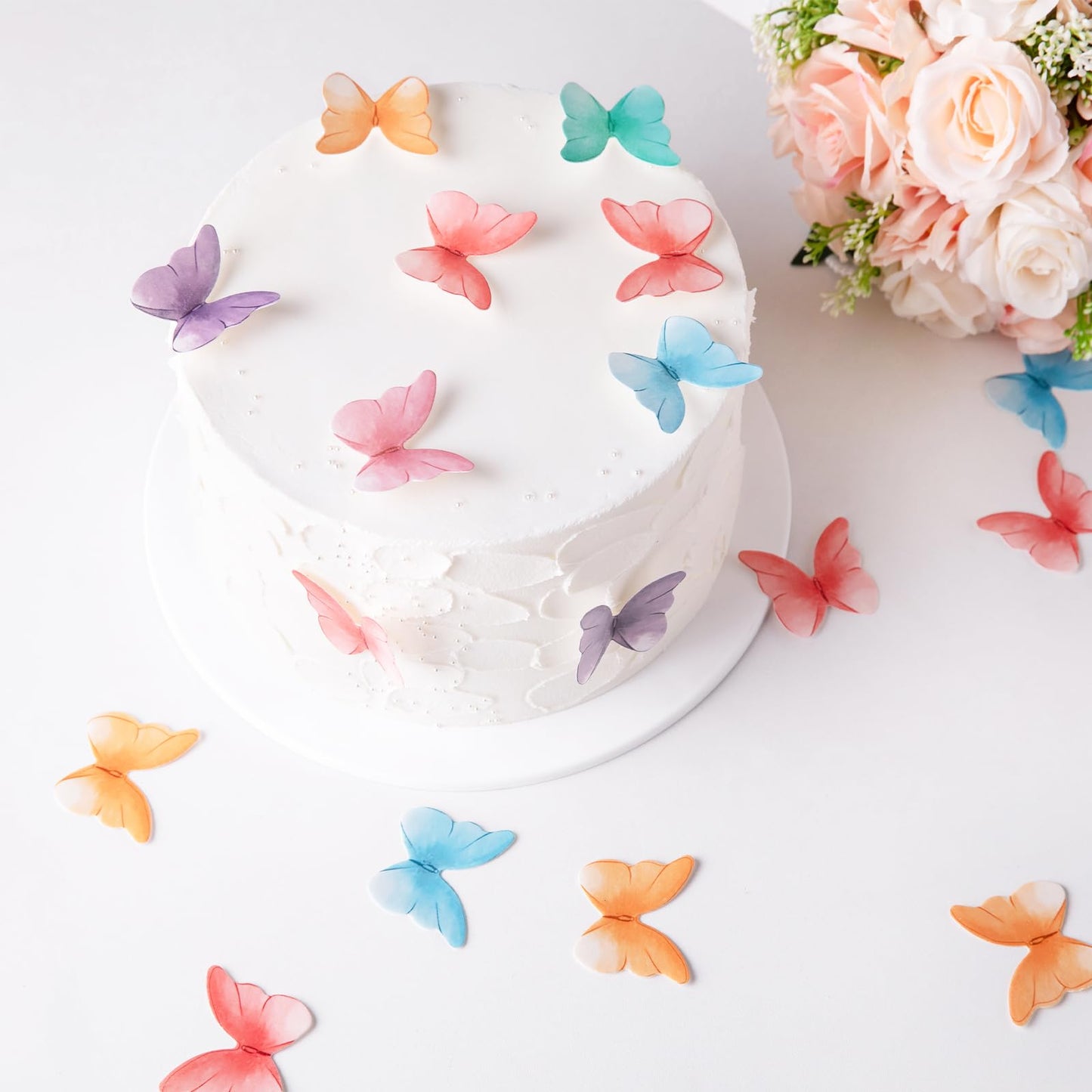 48 Pcs Edible Butterfly Cake Toppers Wafer Paper Butterfly Cupcake Toppers Edible Butterflies Decorations for Happy Birthday Wed