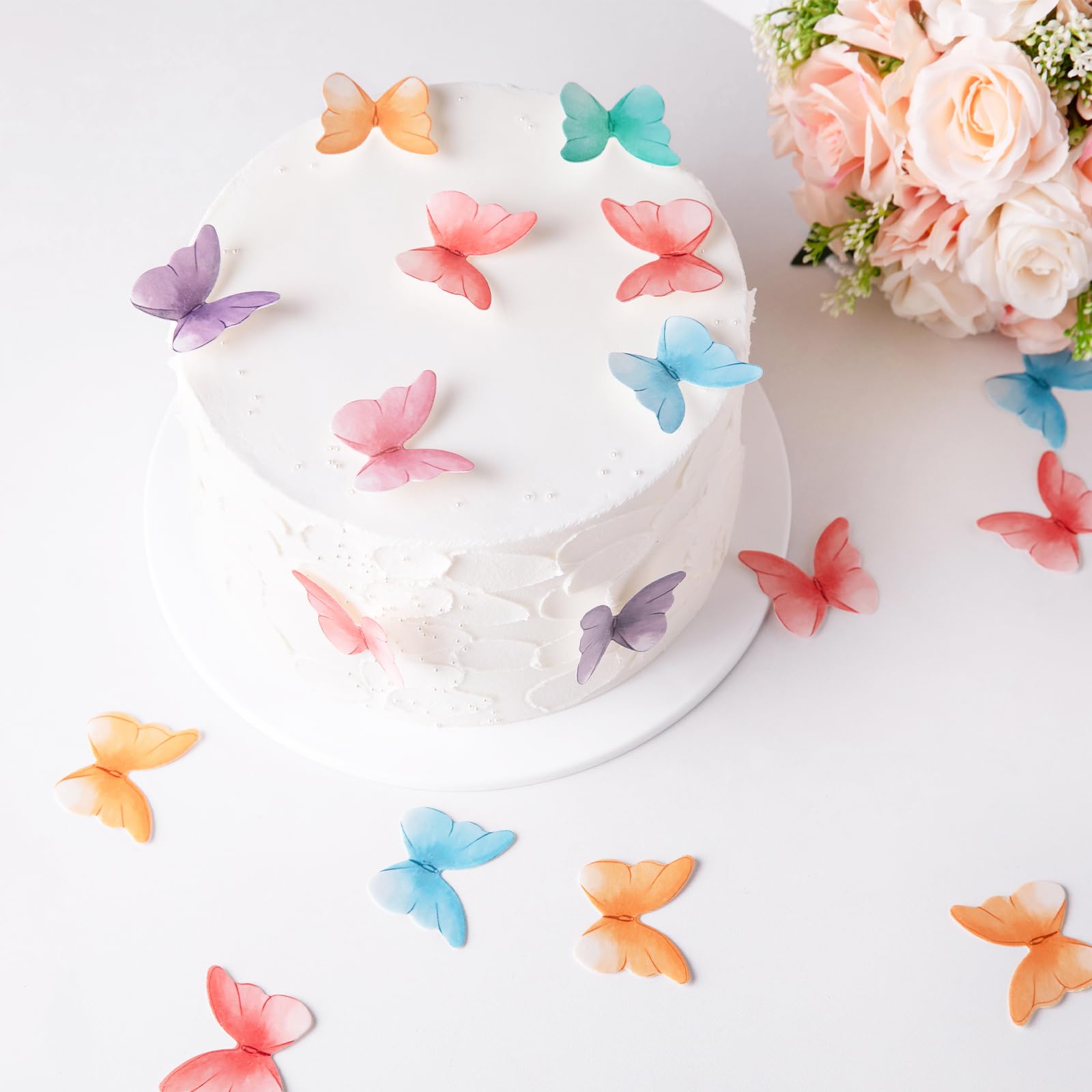 48 Pcs Edible Butterfly Cake Toppers Wafer Paper Butterfly Cupcake Toppers Edible Butterflies Decorations for Happy Birthday Wed