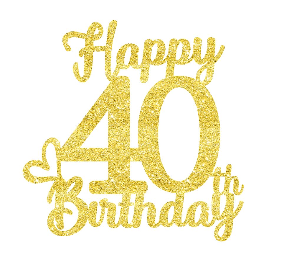 40 Birthday Cake Toppers-Gold Glitter, 40Th Cake Topper For Men,40 Cake Topper For Women, 40Th Birthday Decorations,40Th Birthda