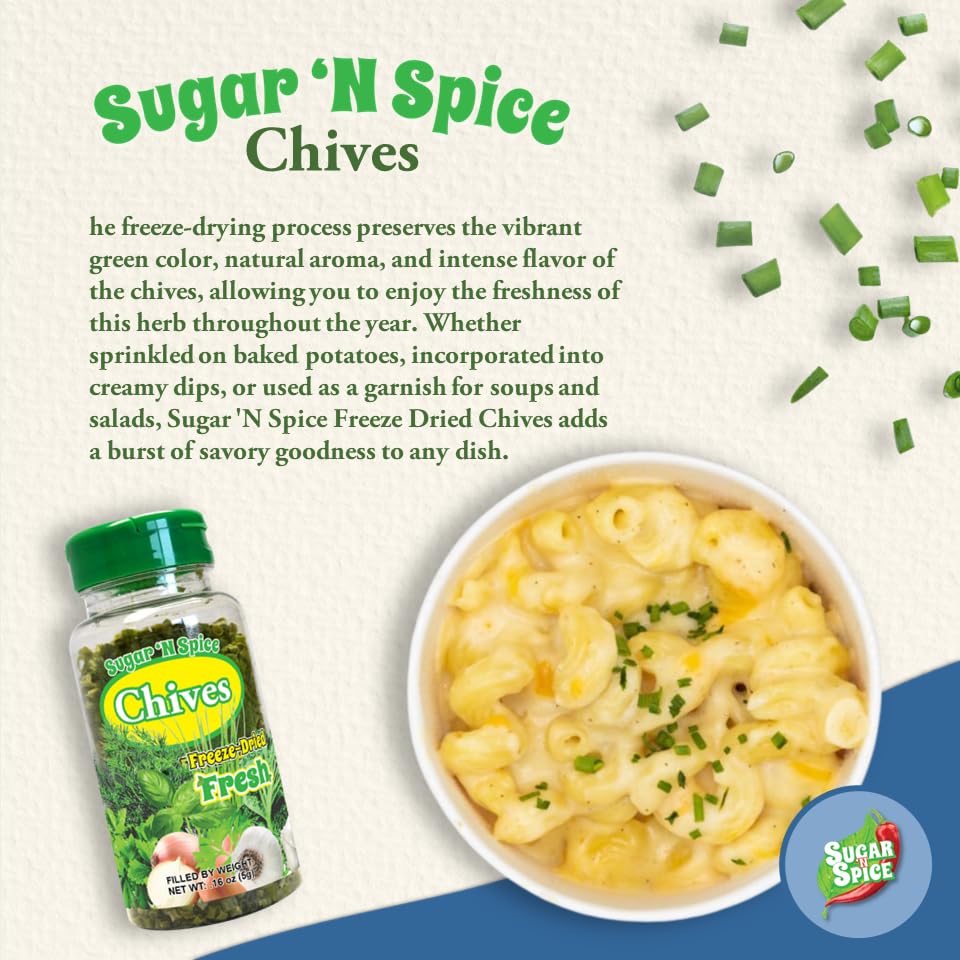 Sugar 'N Spice Premium Freeze-Dried Herbs & Spices, Strong Aroma And Fresh Flavor (Chives, 0.16 Ounce (Pack Of 1))