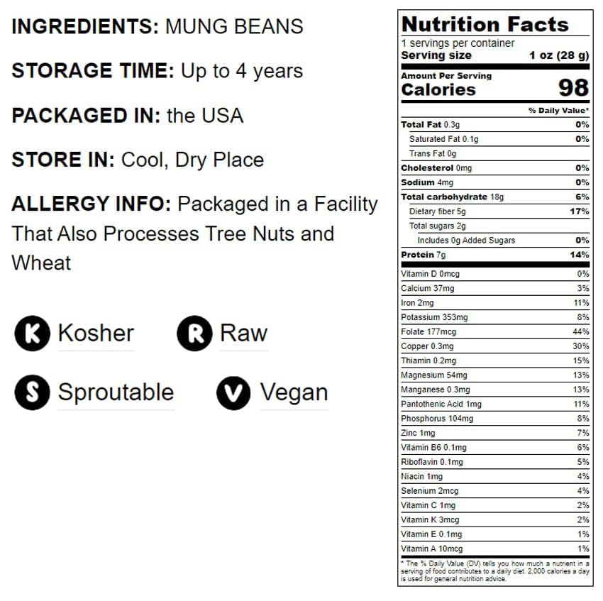 Food To Live - Mung Beans, 15 Pounds Whole, Dried, Raw Moong, Kosher, Vegan, Sirtfood, Bulk Green Gram, Low Sodium, Good Source