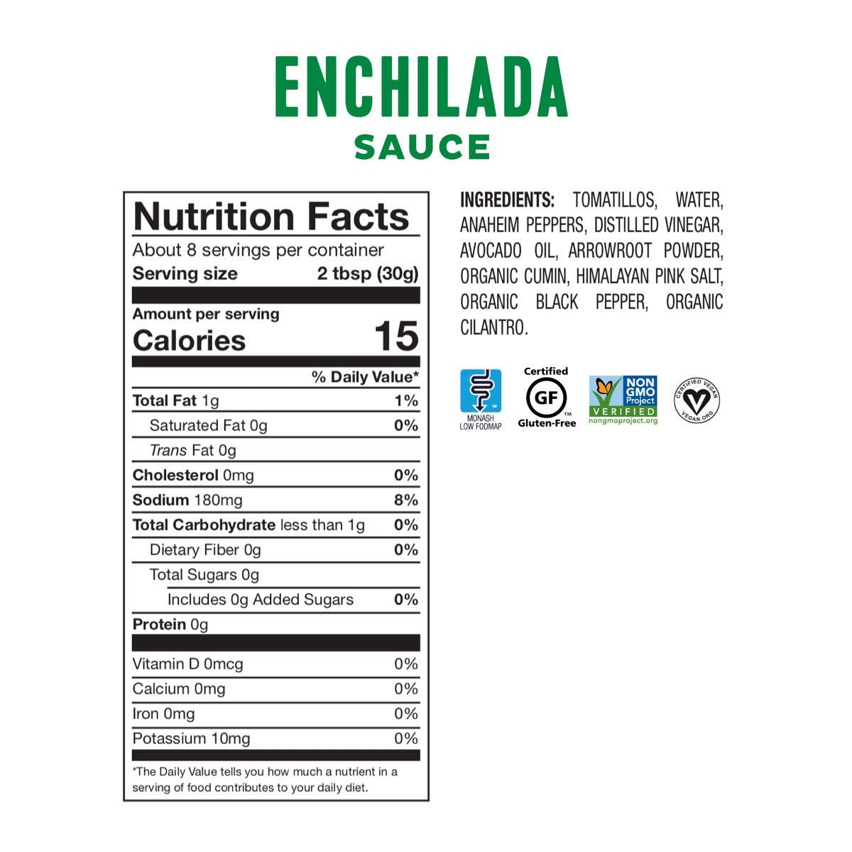 Fody Foods Vegan Green Enchilada Sauce Marinade, Tomatillo Avocado Oil, Low Fodmap Certified, No Msg, Gut & Ibs & Keto Friendly,