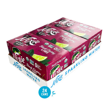 Nixie Sparkling Water, Black Cherry Lime | 12 Fl Oz Cans, 24 Pack | Organic, Vegan, Non-Gmo, Gluten Free, 0 Calories, 0 Sugar, 0